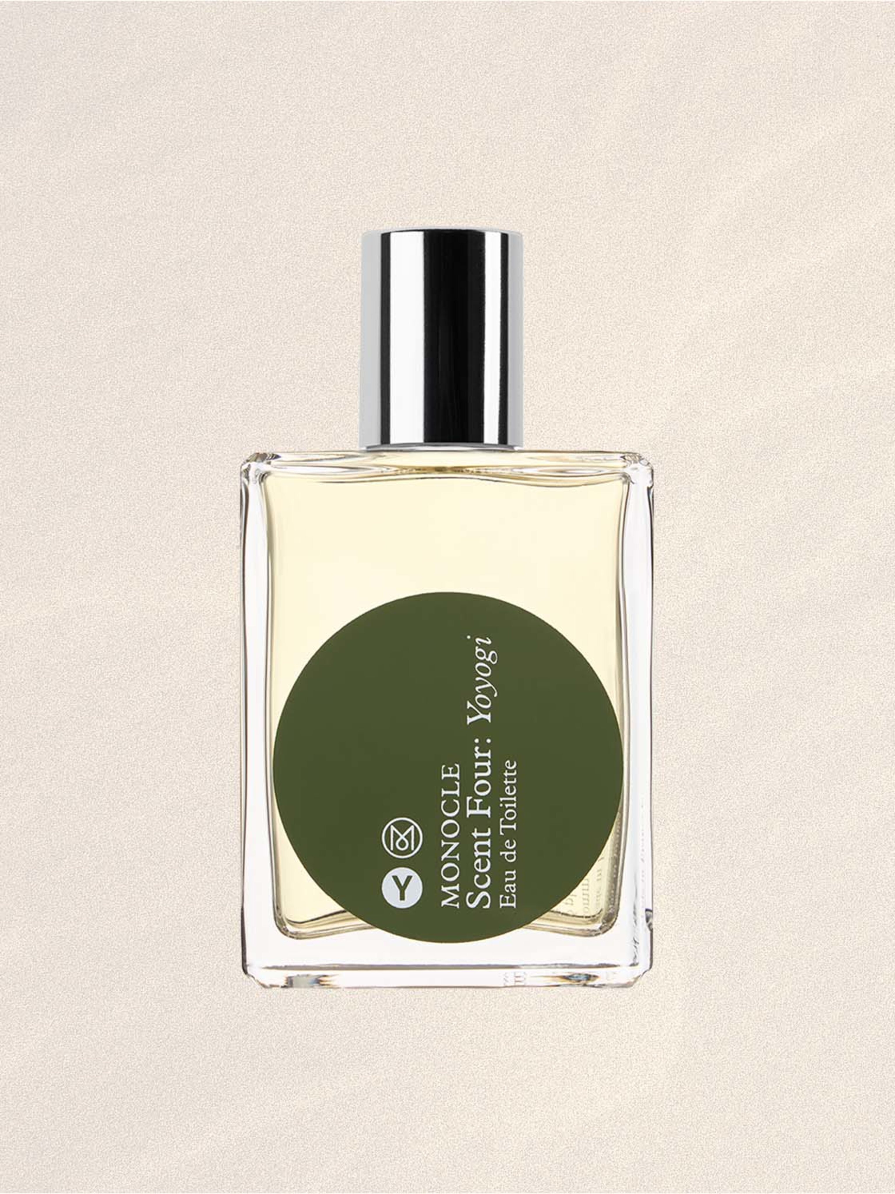 Comme des Garçons Parfums x Monocle Scent Four: Yoyogi fragrance in a glass bottle with green label